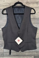 John Lewis Birdseye Waistcoat Mens 40R Charcoal Grey Vest Super 100s Wool Smart 