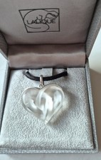 Lalique Entwined Hearts Pendant Necklace with Leather Cord