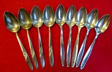 9 Vintage Elkington Sheffield Silver Plate EPNS Desert Spoons Rose Floral Design