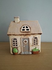 Village Pottery Ceramic GARDEN THATCH HOUSE Tea Light Holder With Chimney 15.5cm