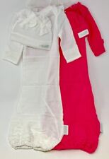 Woombie Organic Cotton Ultra gown Med 14-19lbs w/Rosette hat pink/white- 2 pk
