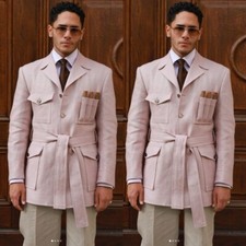 Pink Linen Men Safari Jackets