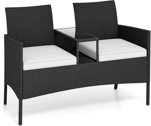 Rattan garden loveseat table - garden,