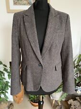 Zara Lambswool Tweed Hacking Jacket Blazer Grey Brown Wool Elbow Patches Size L