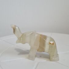 Vintage Onyx Elephant Figurine Statue Ornament Polished Stone Small Elephant 