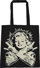 MARILYN MONROE BLACK TOTE  BAG TATTOO PUNK PIN UP 50'S ICON CROWN OF THORNS  