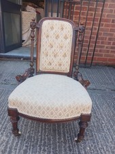 Victorian Walnut Button Back Upholstered Nursing Chair.