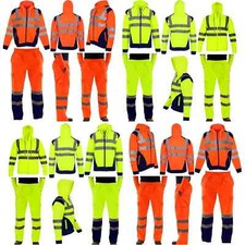 NEW MEN'S ZIP HI VIS VIZ TROUSERS SAFETY WORK WEAR JOGGING BOTTOMS PANTS HOODIE