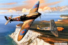 Nicholas Trudgian Aviation ART PRINT  602 sqd Combat Over Beachy Head  Mount sig