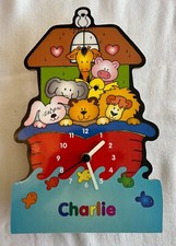 Childrens wall clock showing Ark and animals - For child named Charlie -see desc