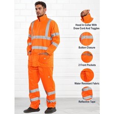 Hi Vis Viz Rain Suit Waterproof High Visibility 2 Piece Workwear Tracksuit
