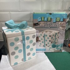 Polka Dot Gift Box Present Cookie Jar Ceramic Biscuit Barrel new in Original Box