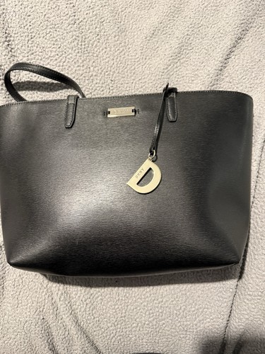 Dkny large black leather tote - black,