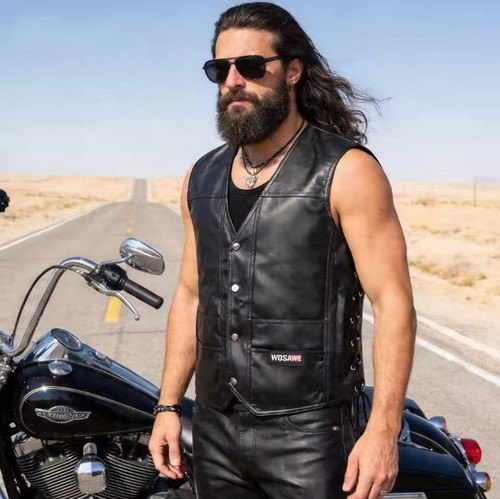 Wosawe mens leather biker - mens,