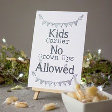 Kids Table Wedding Sign and Easel | White Fun Party Decoration A5
