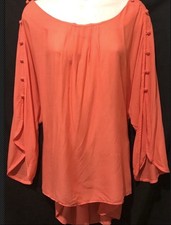 MAEVE Anthropologie Blouse Boho Orange Button Cold Shoulder High Low