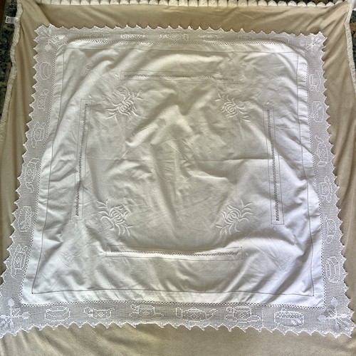 Square tablecloth white irish - white,