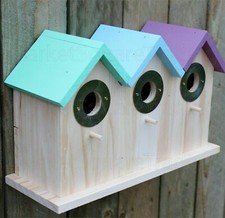 Bird box Nesting House 3 In 1 Triple Colourful Wooden Bird Houses For Wild Birds
