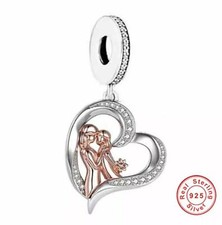 💖 Mum And Daughter Charm Mother Love Heart Genuine 925 Sterling Silver 