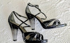 Carvela strappy black patent high sandals with clear heels UK7