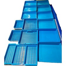 16 Mixed Blue Plastic Mesh Trays for Sterilisation and Storage 