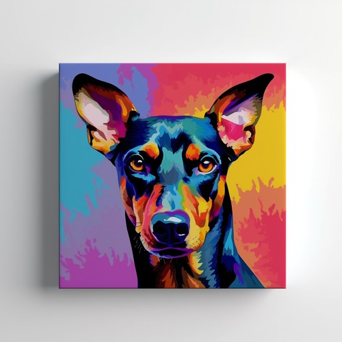 Colourful doberman dog canvas - doberman,