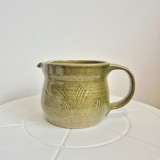 Vintage Hand Thrown Stoneware Jug Green VGC Studio Pottery Etched Design 8cm