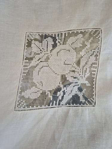 Vintage linen tablecloth with - tablecloth,