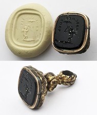 VICTORIAN 'HURRY UP' CUPID WITH BOW FRENCH MOTTO INTAGLIO SEAL FOB 19TH CENTURY