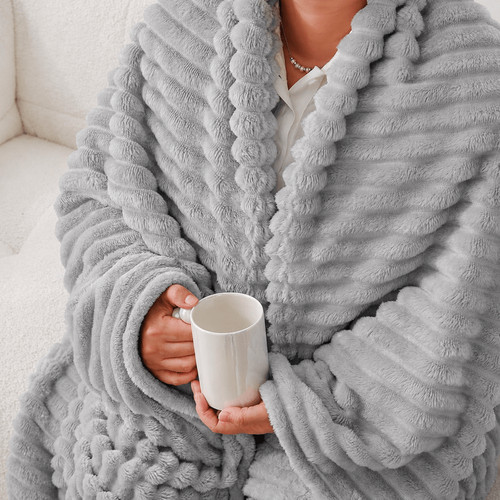Ribbed fleece throw blanket - ribbed,