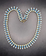 Vintage Art Deco Blue Rhinestone Bib Choker Necklace