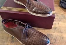 Base London mens Leather Casual shoes size 10, brown crosshatch design with box