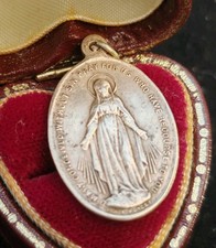 Christian Icon Sanctus Maria medal pendant Holy Mary vintage Catholic brass