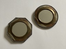 Vintage Brass French Morrocan Small Mirrors Pair 8cm Hexagonal + Circle