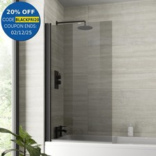 Over Bath Shower Screen Door 800mm Frameless Black Square 6mm Safety Glass Panel