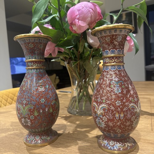 Pair enamel cloisonné - of,