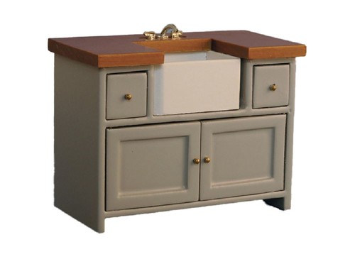 Dolls house grey pine sink - house,