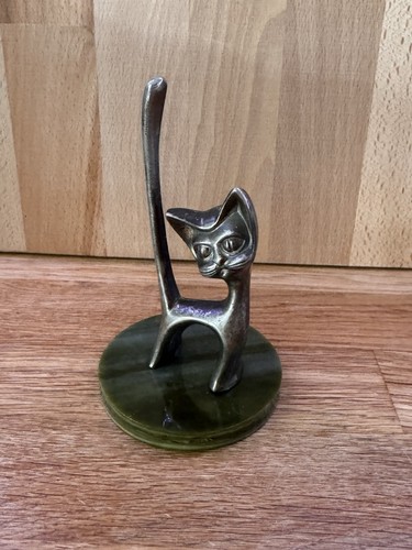 Vintage silver plated cat ring - plated,