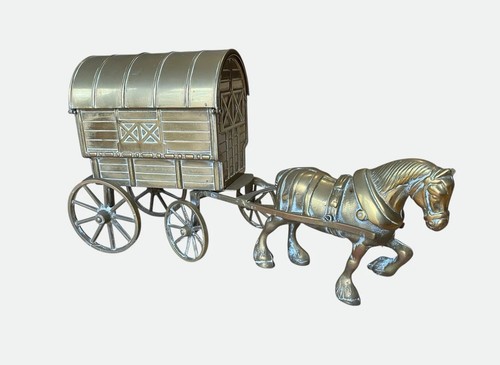 Brass horse drawn caravan - horse,