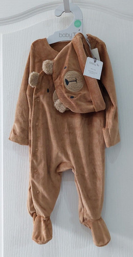 Baby unisex brown bear velour - brown,