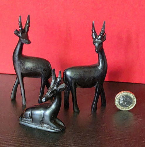 Black carved soapstone deer - carved,