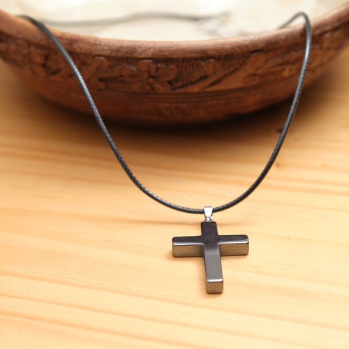 Hematite cross necklace - cross,