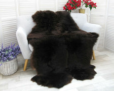 Dark brown quad sheepskin rug - brown,