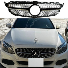 For Mercedes C-Class C220 C250 Front Radiator Diamond Grille 2015 - 2018 Black