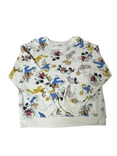 Disney Mickey & Friends Sweater Women's XL 15-17 Beige Retro All Over Print Boxy