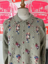 ALICE COLLINS PRETTY VTG 90'S WITH TAGS 100% WOOL FLORAL JUMPER LARGE
