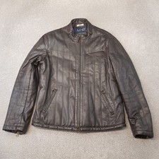 Armani Jeans Mens Jacket XL Brown Leather Bomber Biker Coat Cafe Racer Moto AJ