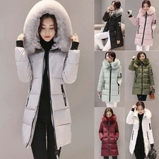 Women's Long Quilted Parka Warm Cotton Fur Trim Hooded Ladies Jacket Winter Coat