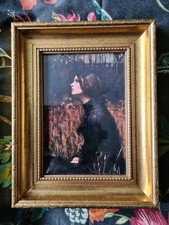 Beautiful Gothic Woman in a wood .  Print in Ornate Gold Frame