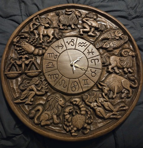 Vintage zodiak wooden clock - zodiak,